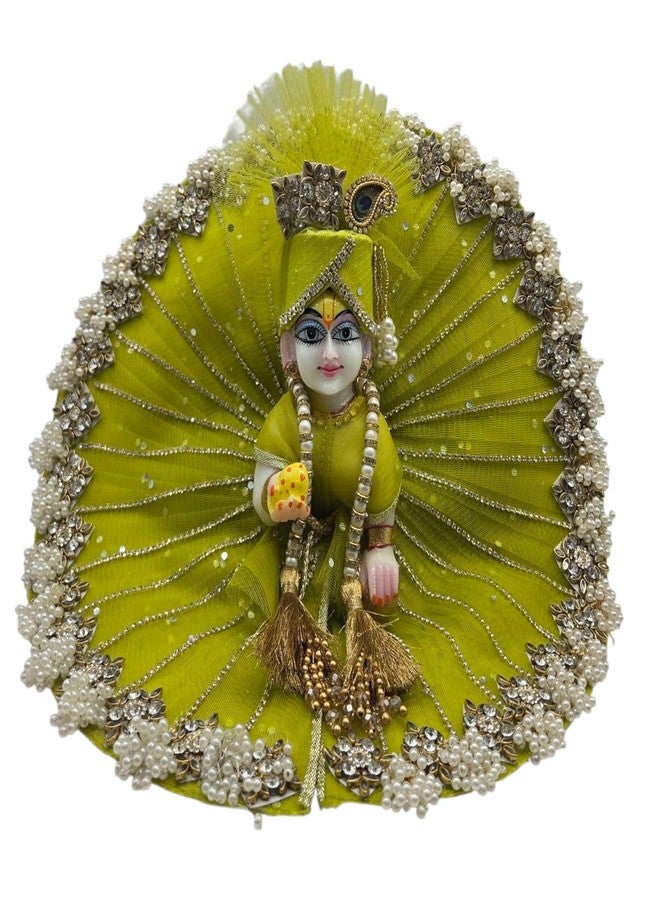 Vrindavanstore.in Laddu Gopal فستان مقاس رقم 5 - طقم Janmashtami Poshak باللون الأخضر مع Pagdi وPatka وCholi | زي مهرجان Thakur Ji/Kanha Ji مع جاري ولآلئ وجاركان لبال جوبال - Image 1